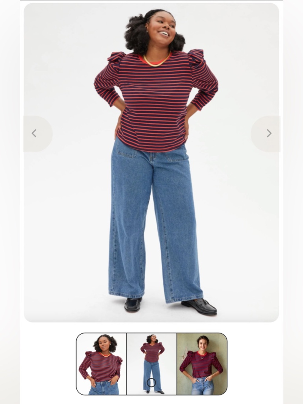 Clare V Red and Navy Puff-Sleeve Striped Long-Sleeve Tee - Picture 3 of 15
